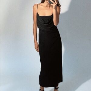 Black cowl neck midi dress